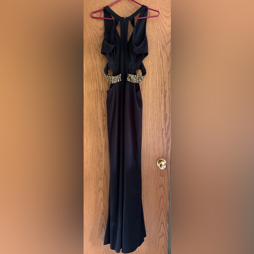 Ignite Evenings Black Dress w Gold Beaded Waist - Picture 2 of 4